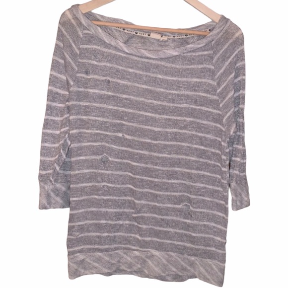 Light Grey & White Striped Distressed Knit Sweater - Picture 1 of 4